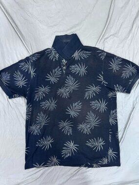Geoffrey Beene Men's Large Tropical Palm Leaf Print Polo Shirt